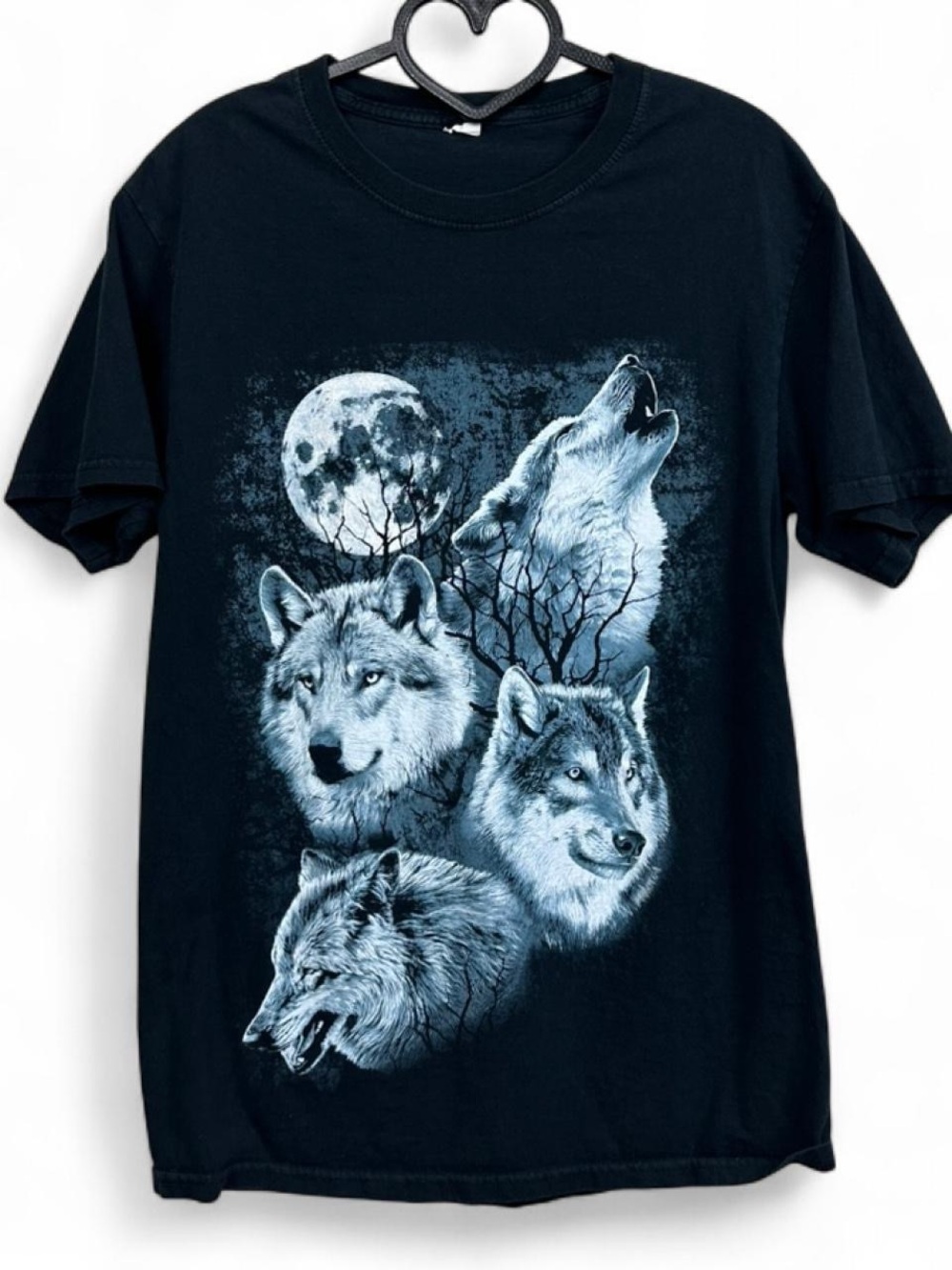 Black Wolf Pack Graphic Tee with Moon